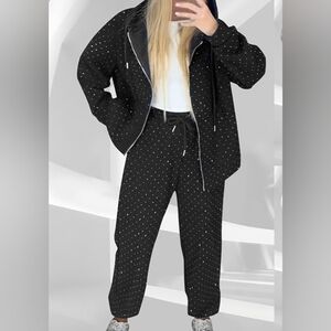 New! IG In Good State Black Rhinestone Zip Hoodie & Jogger Pant Set 1X & 3X